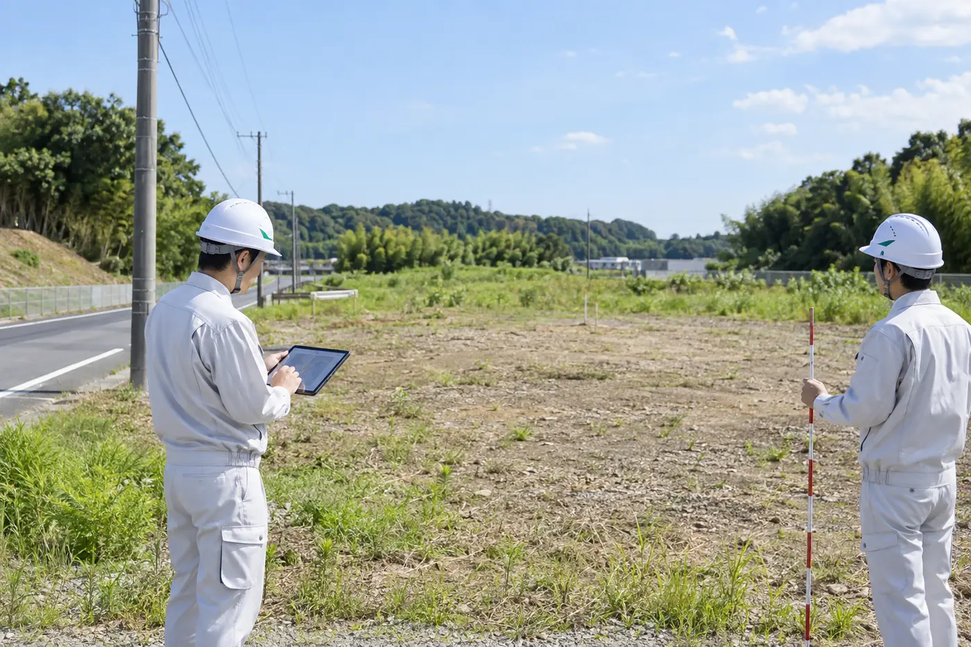 低圧系統用蓄電池の設置候補地を調査する技術者のイメージ